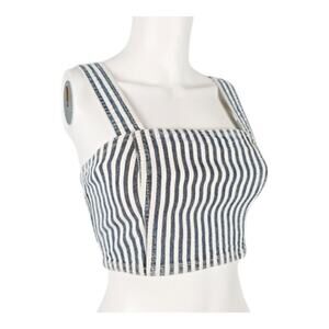 NWT Zara Striped Denim ivory Crop Bustier corset square neckline wide straps